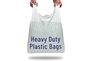 PWgoods Plastic Carrier Bags White - Standard Retail Size 13x19x23, 100 Pack, Heavy Duty Large Carrier Bag with Handles, Groceries Retail Shopping Takeaway Bin