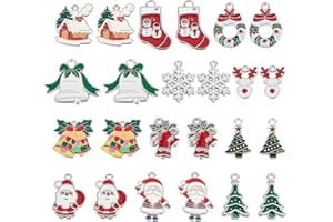 SUNNYCLUE 1 Box 48Pcs 12 Style Christmas Enamel Charms Christmas Charm Silver Xmas Tree Snowflake Santa Claus Socks Bell Snow Charm for jewellery Making Charms DIY Bracelet Necklace Earring Craft Gift