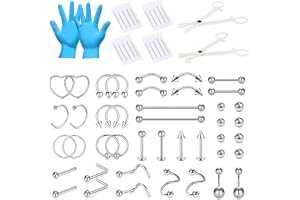 AceFun Professionellt piercingset för alla piercingar, 14G, , 18G, 20 g, öronpiercingnålar, rostfritt stål, näsa, septum, navel, bröstvårta, läppar, smiley, piercing, kroppssmycken