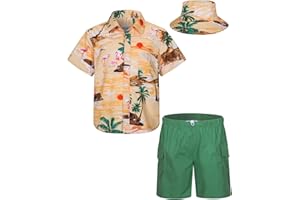MOHEZ Boys Hawaiian Shirt and Short Set Summer Outfit Kids 2 Piece Festival Clothes Button Down Shirts Clothes Set For Kids