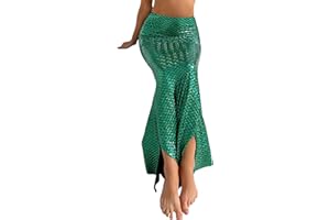 SPRINGCMY Women Mermaid Tail Costume Fancy Metallic Hologram Sequin Maxi Skirt Cosplay Halloween Party Dress Long Maxi Skirt