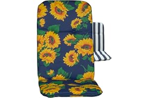 Beo Nakładka na krzesło ogrodowe, poduszka na siedzisko z wysokim oparciem, słoneczniki niebieskie 005449, 1 sztuka (1 opakowanie)