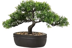 ‎HOLLYONE Künstliche Bonsai im Topf, Künstliche Bonsai Baum, Bonsai Kunstpflanze Wie Echt, Japanische Deko Kunstbaum Bonsai Podocarpus, Künstliche Zimmerpflanzen für Baddeko Desktop Büro Fensterbank, Mittel