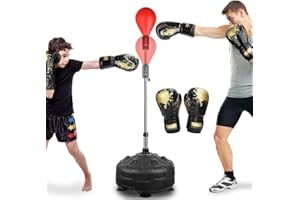 Dripex Punching Ball sur Pied Sac de Frappe Boxe Adolescent avec 6 Ventouses Hauteur Réglable 135 à 155 cm