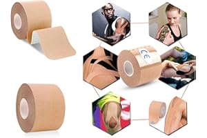 GS1 US, INC Cinta Kinesiologica - Kinesio Tape - Venda Neuromuscular Adhesiva - Alivio Dolor Muscular - Impermeable - Elástica - Vendaje Kinesiológico - Rollo 5mx5 cm (Piel)