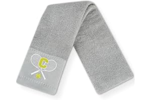 CybGene Tennis Towel with Monogrammed Embroidery, Initial Tennis Gifts, Personalized Tennis Court Accessory for Men, Women on Birthday, Retirement, Soft and Absorbent, Grey-C