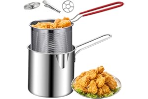 XJKLBYQ Mini freidora profunda, olla de freidora de acero inoxidable con mango anti-escalado, sartén de freidora profunda con canasta, mini freidora para papas fritas, papas fritas, pescado y pollo, mini