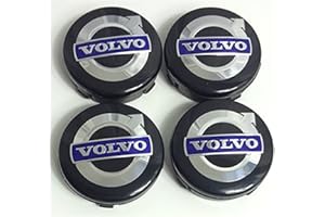 anchangzhang Badgedirect Lot de 4 Cache moyeu Volvo pour modèles C70 S60, V60 V70, S80 XC90 Noir/Bleu 64 mm (64mm)