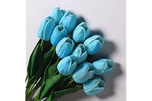 Anaoo 12 Pezzi Bouquet di Tulipani Fiori in Lattice, Fiori Artificiali per Nozze, DIY Feste Natale Decorativi, Matrimoni, Decorazione per la Casa, Effetto Realistico, Blu