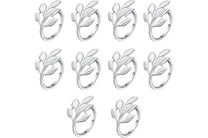 DHWEKU Anillos de Servilleta de Metal,10 Piezas Silver Servilletero de Mesa, Apariencia de la Hoja Servilletero, Adecuado para Bodas, Navidad, Reuniones Familiares, Decoración de Mesa