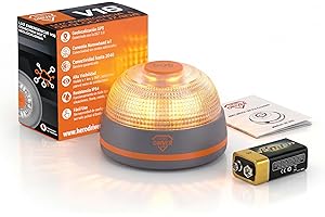 Hero Driver LED Baliza V16 Conectada y Geolocalizada Certificada DGT 3.0 – Sin cuotas hasta 2040 – Luz Emergencia coche - Uso obligatorio en España – Tarjeta Vodafone SIM incluida gratis