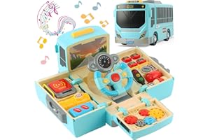 HONGTUO Jouet de Bus avec Son et lumière, Jouet de Simulation de Volant de Transmission, Connaissance Simulation Conduite Jouet de Bus, Cadeau pour 3-5 garçons & Filles
