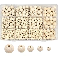 TOAOB 160 Pièces Perles en Bois Rondes en Naturel en Vrac 12mm avec 5m