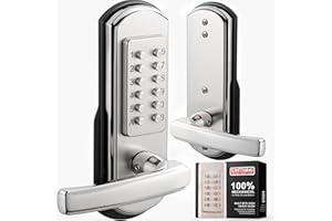 Elemake Left Handed Keyless Door Lock, Mechanical Keypad Door Lock with Handle, Heavy Duty Door Lever Lock Combination Security Digital Code, Stainless Steel 304 (Not Deadbolt)
