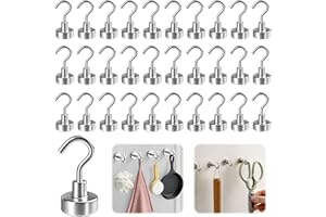 QKHCABLE 30PCS Neodymium Magnetic Hook Set - Heavy Duty Strong Metal Hangers for Ship, Cruise, Kitchen, Garage, Office, Fridge - Silver Hooks for Keys, Tools, Clothes Hanging Essentials
