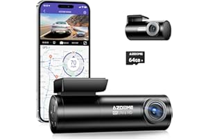 AZDOME Dashcam mit Rückfahrkamera[4K, 170°Vorne+1080P, 150°Hinten] 5GHz WiFi, GPS, Englische Sprachsteuerung, Super Nachtsicht, WDR, Loop-Aufnahme, G-Sensor, Parküberwachung 64G Micro SD-Karte (M300S)