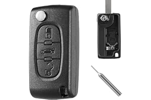 ShnminEU Coque de clé Compatible avec Peugeot 207 307 308 407 607 807, Citroën C2 C3 C4 C5 Berlingo Grand Picasso 3 Boutons CE0536 – Boîtier de clé Voiture avec Outil pour Retirer la goupille