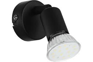Eglo Applique murale intérieure Buzz-LED, luminaire d’intérieur, lampe de salon et de couloir en métal noir, spot LED avec douille GU10