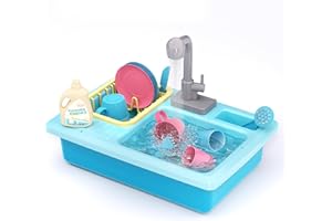 AIQI Küchenspüle Spielzeug Set, Kinderwaschbecken mit Elektrischen Wasserhahn, Spielzeug Zubehör Küche Rollenspiel, Weihnachten Ostern Geburtstag Geschenk für Kinder ab 3 4 5 6 Jahren