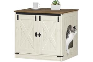 Hzuaneri szafka na kuwetę dla kota, kuweta dla kota ze zdejmowaną ścianką działową, wejście odwracalne z lewej lub prawej strony, jako kredens, 60 x 50 x 54 cm, Brązowo-Biały Vintage CB84514X