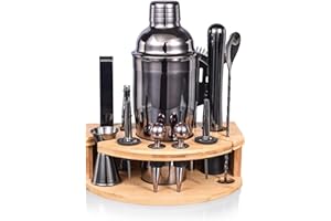 Quilamix 12-teiliges Cocktail Shaker Set mit Bambusständer, 750ml Edelstahl-Barkeeper-Set für Mixgetränke, Geschenk für Freunde, Männer, Frauen, mit Rezeptheft