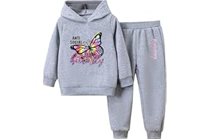 Amur Leopard Tuta Bambina Completo Sportivo Stampato a Farfalla 2 Pezzi Set Felpa con Cappuccio + Pantaoni da Jogging
