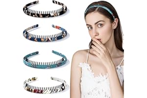 MOONSING Opaska na głowę z zębami, antypoślizgowa opaska na czoło z tworzywa sztucznego z satynowym nakryciem głowy, akcesoria dla dziewcząt i kobiet, 4 sztuki