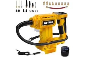 KISTRBA Cordless Tyre Inflator Air Compressor for Dewalt 18V 20V Battery, Portable Electric Air Pump Max.120PSI with Digital Pressure Gauge, LED Light, for Cars Motors Bicycles Balls (for Dewalt)
