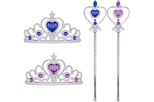 Diademe Princesse Enfant et Baguette 2 Ensembles Violet et Bleu, Couronne Fille et Baguette pour Filles Costume Diademe Enfant en Plastique pour Carnaval Enfants Fête d'anniversaire et Halloween