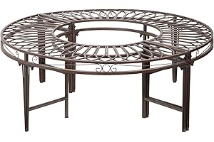 Design Toscano ZJ12063 Roundabout Circular Garden Tree Bench Seat, 119 cm, Steel Metalware, Grey