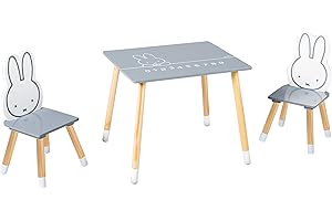 roba Set Tavolo + 2 Sedie per Bambini miffy - dai 18 Mesi ai 10 Anni - Panca a 3 Altezze - Mobili da Salotto per Cameretta - Legno Grigio