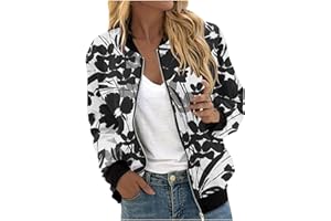 TRIGLICOLEUM Chaqueta bomber para mujer, chaqueta de primavera con estampado floral, chaqueta ligera de verano, cremallera corta, chaqueta de piloto, chaqueta fina de manga larga, chaqueta de entretiempo, chaqueta