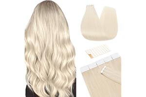 ‎TESS TESS Tape Extensions Echthaar Weissblond #60 Klebeband Haarteile Tape in Haarverlängerung Remy Human Hair Extensions Glatt 10 Stück 20"(50cm)-25g
