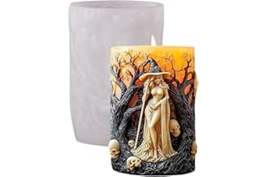 DWE Halloween Witch Candle Moulds, Skull Witch Silicone Pillar Candle Moulds Cylinder Epoxy Resin Casting Molds for Candle Making DIY Plaster Aromatherapy Soap Polymer Clay Home Decor (D)