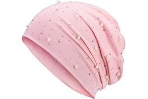 Compagno Slouch Beanie mit Perlen aus atmungsaktivem, feinem und leichten Jersey Unisex Damen Mütze Haube Boho Bini Mädchen Einheitsgröße