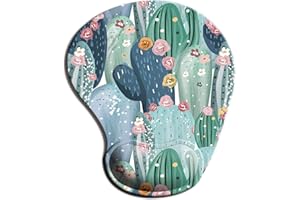 ITNRSIIET Mouse Pad, Ergonomic Mouse Pad with Gel Wrist Rest Support, Floral Mousepad with Lycra Cloth, Non-Slip PU Base for Gaming Computer, Laptop, Home, Office & Travel Cactus Flower