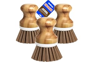Holikme 3 Pack Geschirrbürsten Palm Brush Dish Scrubber Bamboo Round Natural Scrub Brush Cleaning Kit für die Reinigung von Töpfen, Pilzen und Gemüse, Braun