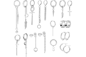 GOPAW 20 Stück Ohrringe Set Edelstahl - Kreuz Feder Anhänger, Herren Chirurgenstahl, Hängend Punk für Mann Junge Frau Mädchen