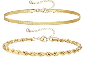 KissYan Gold Layered Ankle Bracelets for Women, Dainty 14K Gold Plated Layering Anklets Set Adjustable Trendy Cuban Link Snake Tennis Figaro Chain Ankles Summer Beach Foot Jewelry Gifts for Women