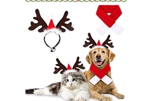 NHYDZSZ Fascia per Animali Domestici di Natale,Regolabile Corna di Renna di Natale Fascia per Animali Sciarpa Costume Natale per Gatto e Cane,Per Cani E Gatti Feste,Cosplay E Regalo Animali Domestici