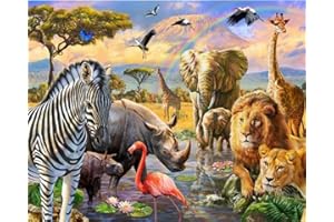 WOWDECOR Art Supplies Rainbow Animal World Lion Tiger Elephant Flamingos DIY Paint by Numbers Kits 40 x 50cm with Painting Brushes Canvas (Framed)