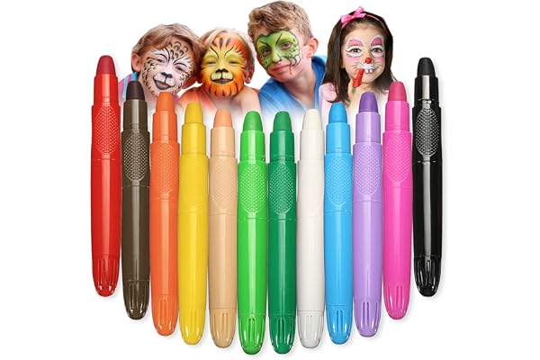 Visage Peinture, 12 Couleurs Crayon Maquillage Enfant, Maquillage pour Enfants, Non-Toxique, Lavable, Maquillage Carnaval, Peinture Corporelle pour Pâques,Cosplay,Soirées à Thème Noël Halloween