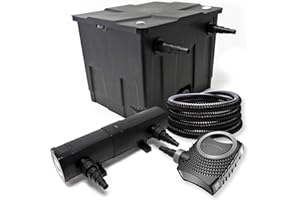 Wiltec Kit complet: CBF-350 Filtre de bassin jusqu'à 12000 L Biologique, NEO10000 SuperECO pompe de filtration 10000l/h 80W, CUV-224 lampe uv UVC Clarificateur avec 24W, 25m Tuyau 25 mm