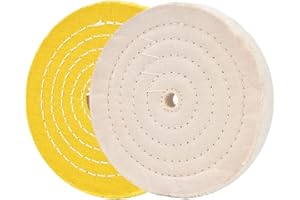 QZATACAEN Ruedas de pulido para amoladora de banco Ruedas de pulido de 6 "Rueda de pulido blanca (60 capas) y amarilla (42 capas) para pulidora de tampón de banco con orificio de eje de 1/2" 2 piezas
