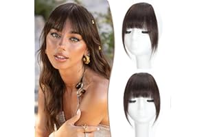 DYBEAUTYHAIR Clip in Fringe - Bangs Hair Clip in Bangs 100% Real Human Hair Extensions clip on air bangs for Women Fringe with Temples Hairpieces Curved Bangs (Dark Brown, French Bangs)