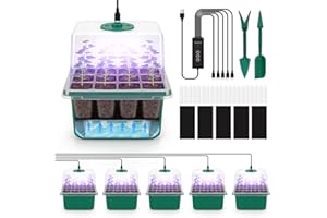 ‎BLUMWAY BlumWay Selbst-Bewässerung Seed Starter Tray Kit, Zimmergewächshaus Anzuchtkasten mit Pflanzenlampe, 5 Stück 40 Zellen Mini Gewächshaus Anzucht Set mit Timing-Controller einstellbare Helligkeit