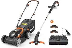 Worx WG927E 40V Cordless Lawnmower & Trimmer Twin Pack – 34cm Mower & 20V Grass Trimmer – Ideal for Medium Gardens (230㎡) Includes 2x 2.0Ah Batteries & Charger – PowerShare Compatible