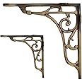 Maison Belle Vintage Old Style Shelf Support Rustproof Iron Wall Shelf Bracket - Gold Antique Finish (Size 6 Inch) Pack of 2 (Size - 6 INCH - Antique)