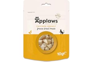 Applaws naturliga kattsnacks, frystorkat kycklingbröst – förpackning med 12 x 10 g påsar