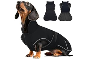 Hjyokuso Hundemantel Dackel, Winddichter Wasserdichter Wintermantel Für Dackel Hunde, Hundejacke Für Große Hunde, Hundemantel Winter Mit Bauchschutz Und Leinenloch, Winterjacken Für Hunde - Schwarz